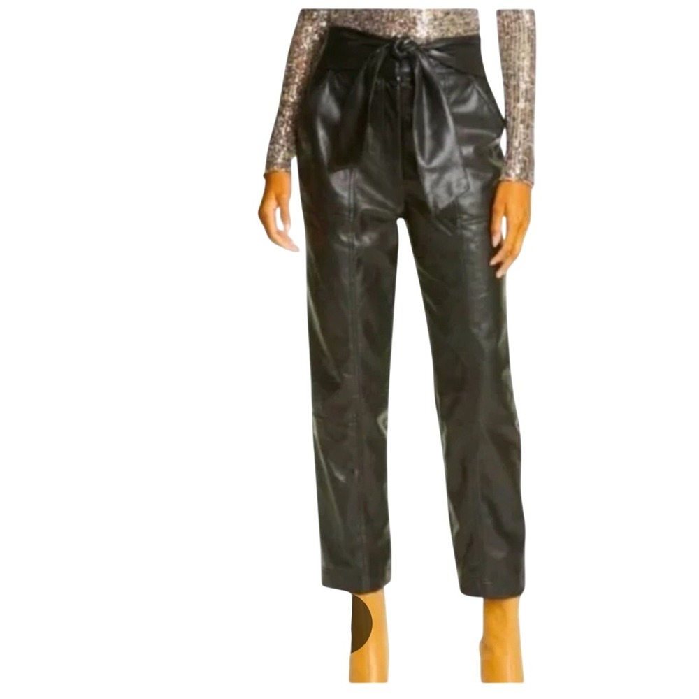 Joie Womens Black Faux Leather Paperbag Waist Straight Leg Cropped‎ Pants XL NEW